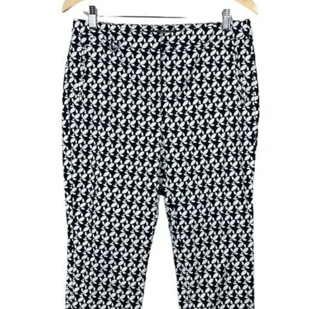 Adrianna Papell Ankle Pants 4 Black White Printed Stretch Office Workwear Women